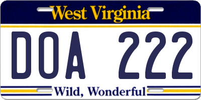 WV license plate DOA222