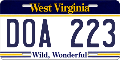 WV license plate DOA223