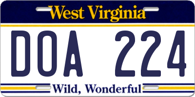 WV license plate DOA224