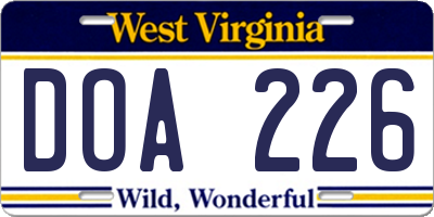 WV license plate DOA226