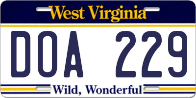 WV license plate DOA229