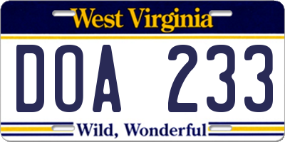 WV license plate DOA233