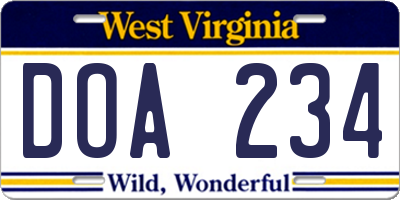 WV license plate DOA234