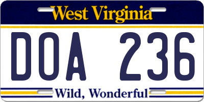 WV license plate DOA236
