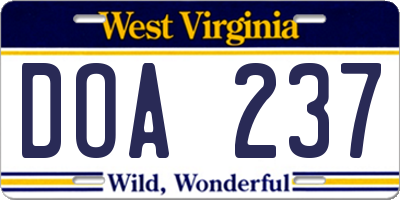 WV license plate DOA237