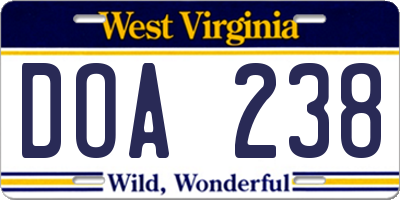 WV license plate DOA238