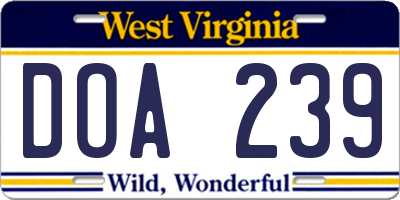WV license plate DOA239