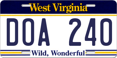 WV license plate DOA240