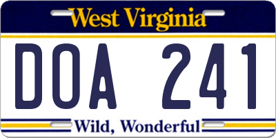 WV license plate DOA241