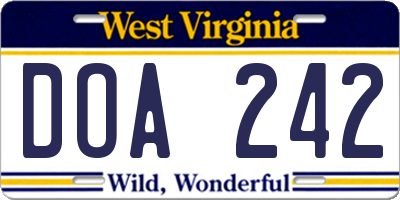 WV license plate DOA242