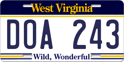 WV license plate DOA243