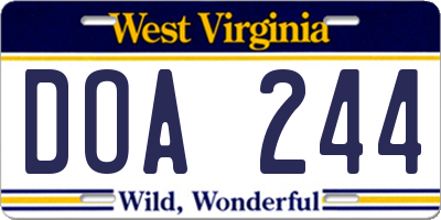 WV license plate DOA244