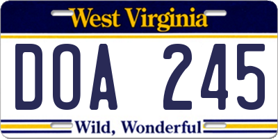 WV license plate DOA245