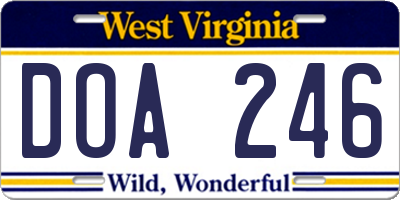 WV license plate DOA246