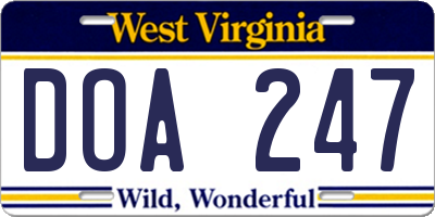 WV license plate DOA247
