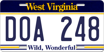 WV license plate DOA248
