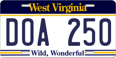 WV license plate DOA250