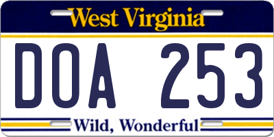 WV license plate DOA253