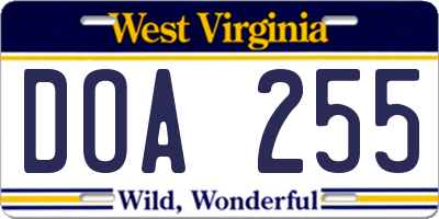 WV license plate DOA255