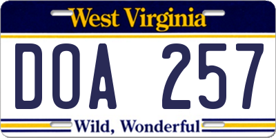 WV license plate DOA257