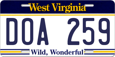 WV license plate DOA259