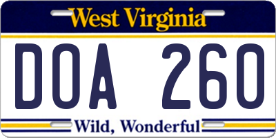 WV license plate DOA260
