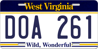 WV license plate DOA261