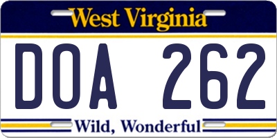 WV license plate DOA262