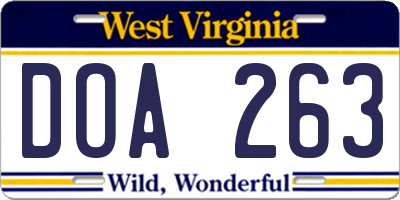 WV license plate DOA263