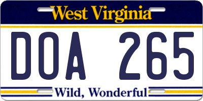 WV license plate DOA265
