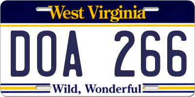 WV license plate DOA266