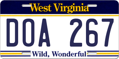 WV license plate DOA267