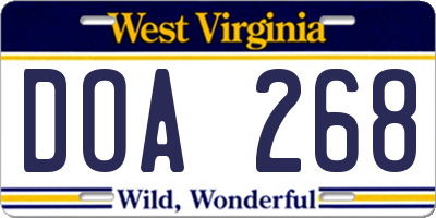 WV license plate DOA268