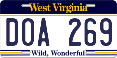 WV license plate DOA269