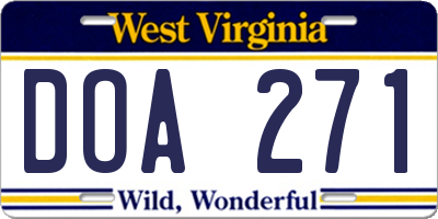 WV license plate DOA271