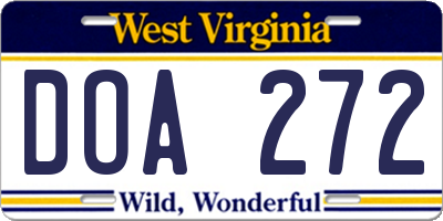 WV license plate DOA272