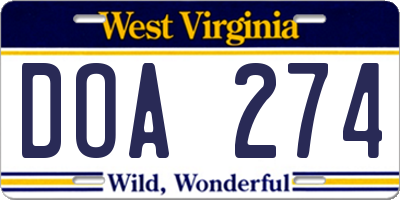 WV license plate DOA274