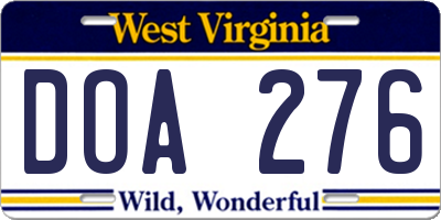 WV license plate DOA276