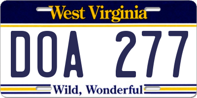 WV license plate DOA277