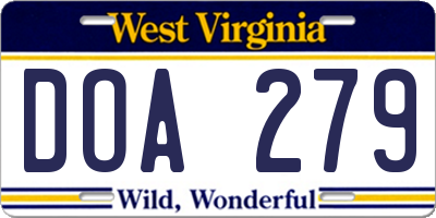 WV license plate DOA279