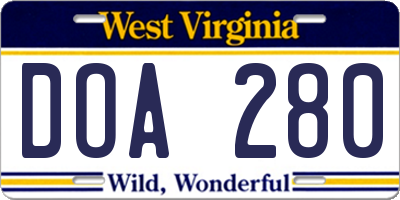 WV license plate DOA280