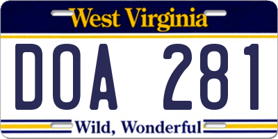 WV license plate DOA281