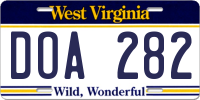 WV license plate DOA282