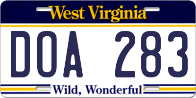 WV license plate DOA283
