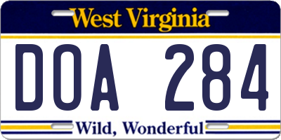 WV license plate DOA284