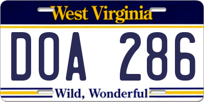 WV license plate DOA286