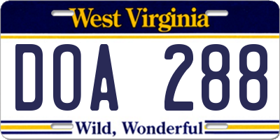 WV license plate DOA288