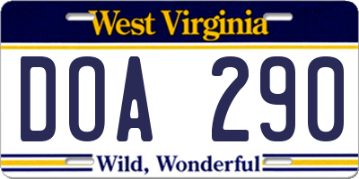 WV license plate DOA290