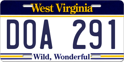 WV license plate DOA291