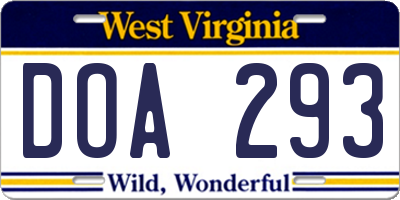 WV license plate DOA293